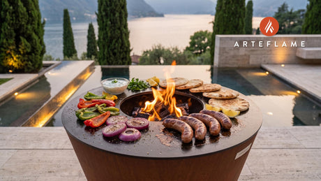 Grilled Greek Loukaniko Sausage cooking on an Arteflame grill