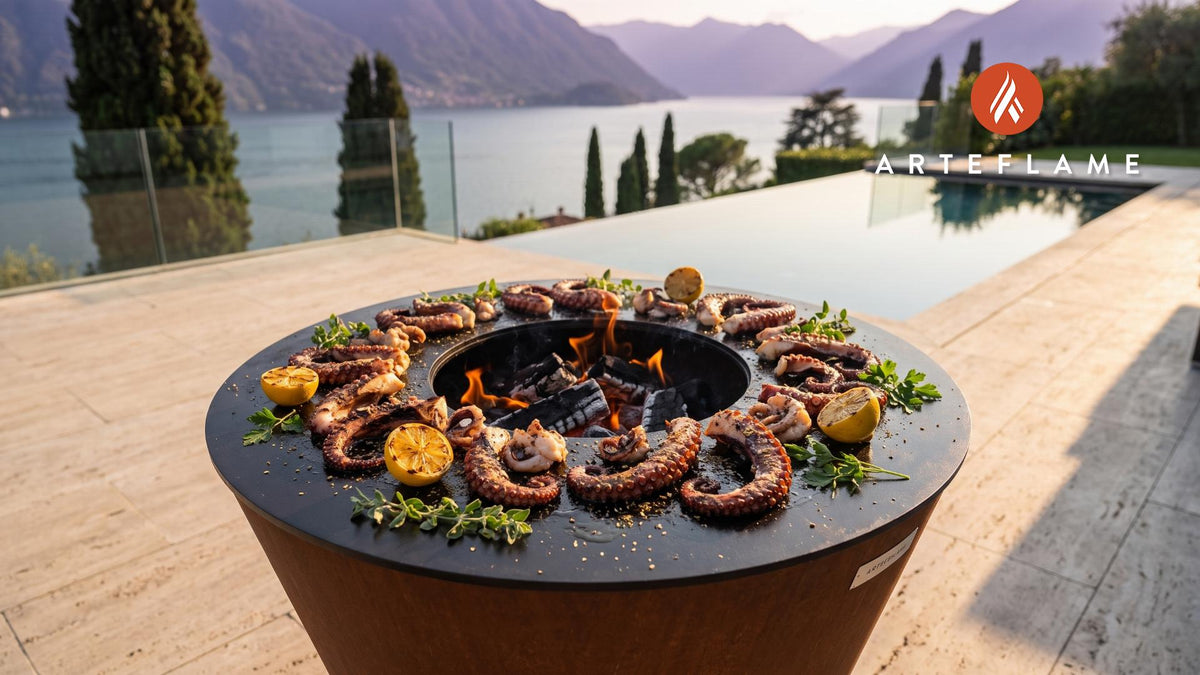 Tender Grilled Octopus cooking on an Arteflame grill