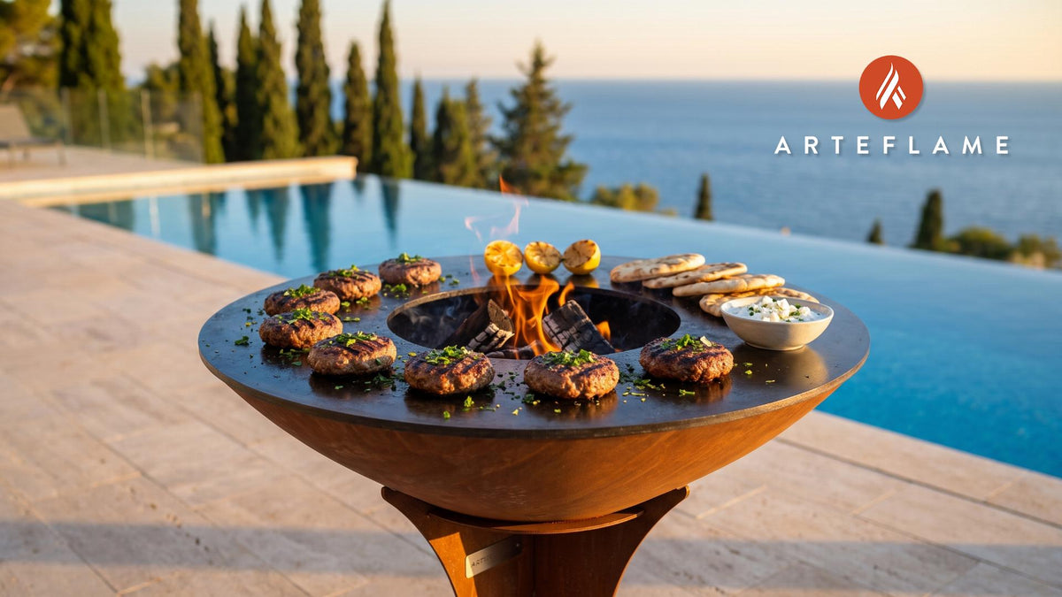 Authentic Greek Biftekia cooking on an Arteflame grill