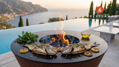 Grilled Sea Bream (Greek Tsipoura) cooking on an Arteflame grill