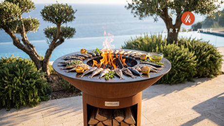 Grilled Sardines with Lemon & Oregano (Greek Style) cooking on an Arteflame grill