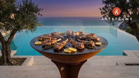Grilled Lamb Ribs with Lemon Thyme (Greek Style) cooking on an Arteflame grill