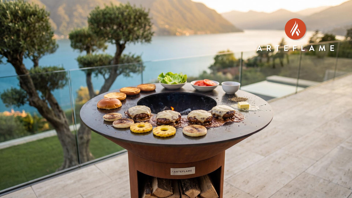 Caramelized Maui Onion Burgers (Hawaiian Style) cooking on an Arteflame grill