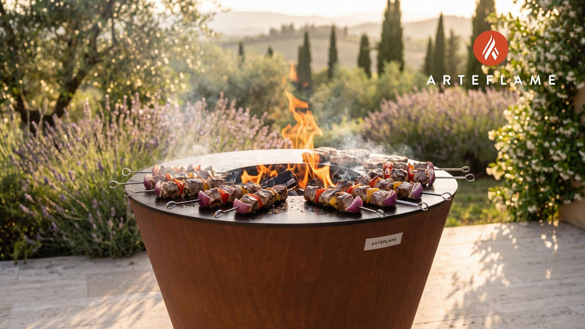 Grilled Lamb Kebabs (Greek Style) cooking on an Arteflame grill