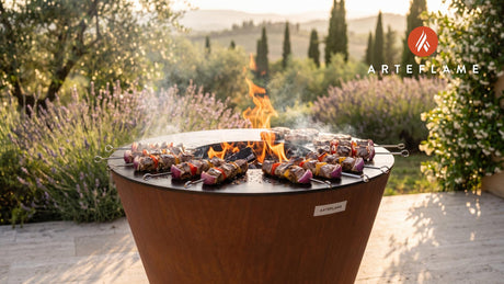 Grilled Lamb Kebabs (Greek Style) cooking on an Arteflame grill