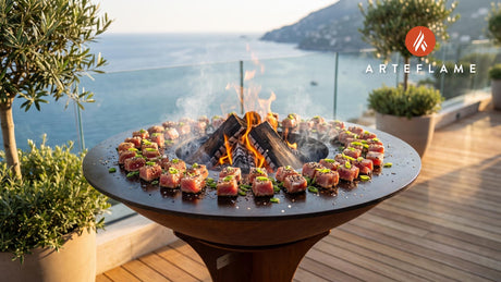 Grilled Tuna Bites (Hawaiian Poke Style) cooking on an Arteflame grill