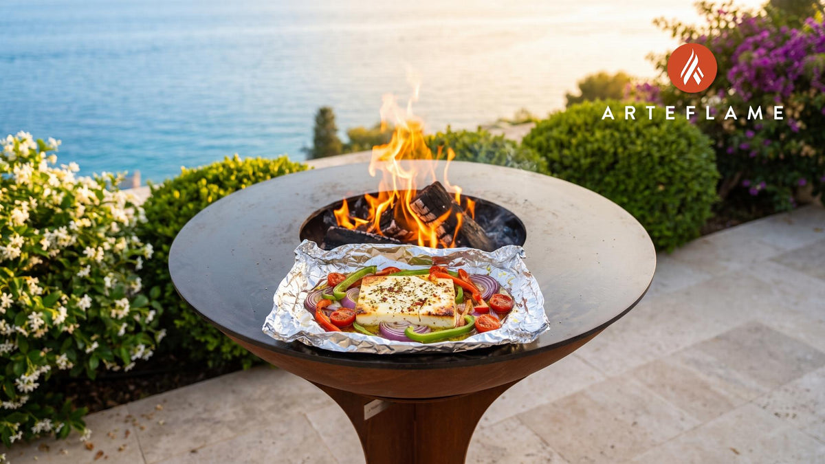 Grilled Feta in Foil (Greek Style) cooking on an Arteflame grill