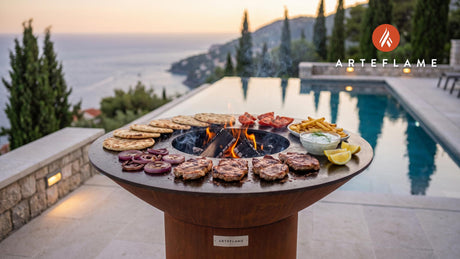 Greek Pork Gyros cooking on an Arteflame grill