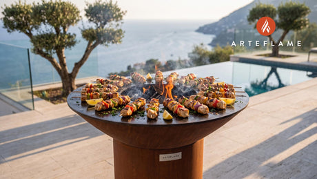 Juicy Greek Chicken Souvlaki cooking on an Arteflame grill