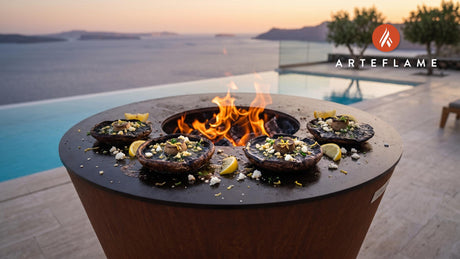 Charred Greek Portobello Mushrooms with Butter cooking on an Arteflame grill
