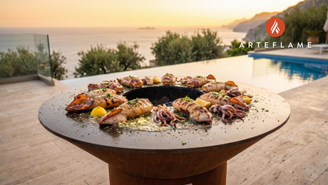 Grilled Whole Squid cooking on an Arteflame grill