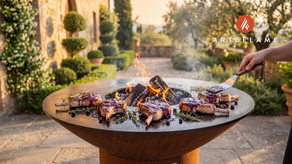 Huckleberry Glazed Pork Chops (Idaho Style) cooking on an Arteflame grill