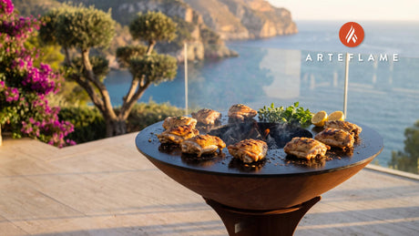 Grilled Greek Chicken Thighs cooking on an Arteflame grill