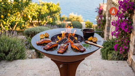 Grilled Salmon with Huckleberry BBQ Glaze (Idaho Style) cooking on an Arteflame grill