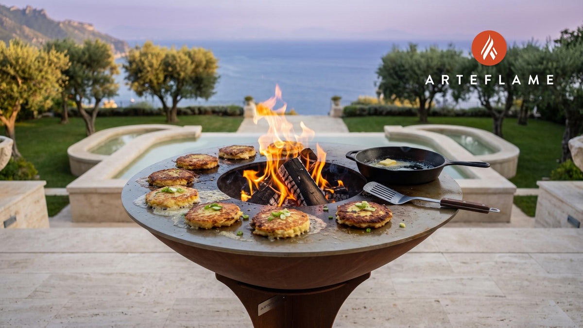 Crispy Boxty Potato Cakes (Irish Style) cooking on an Arteflame grill