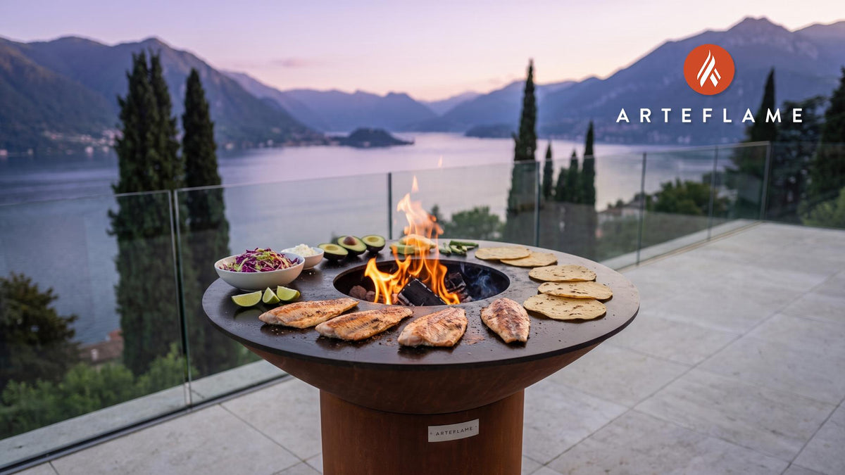 Grilled Rainbow Trout Tacos (Idaho Style) cooking on an Arteflame grill