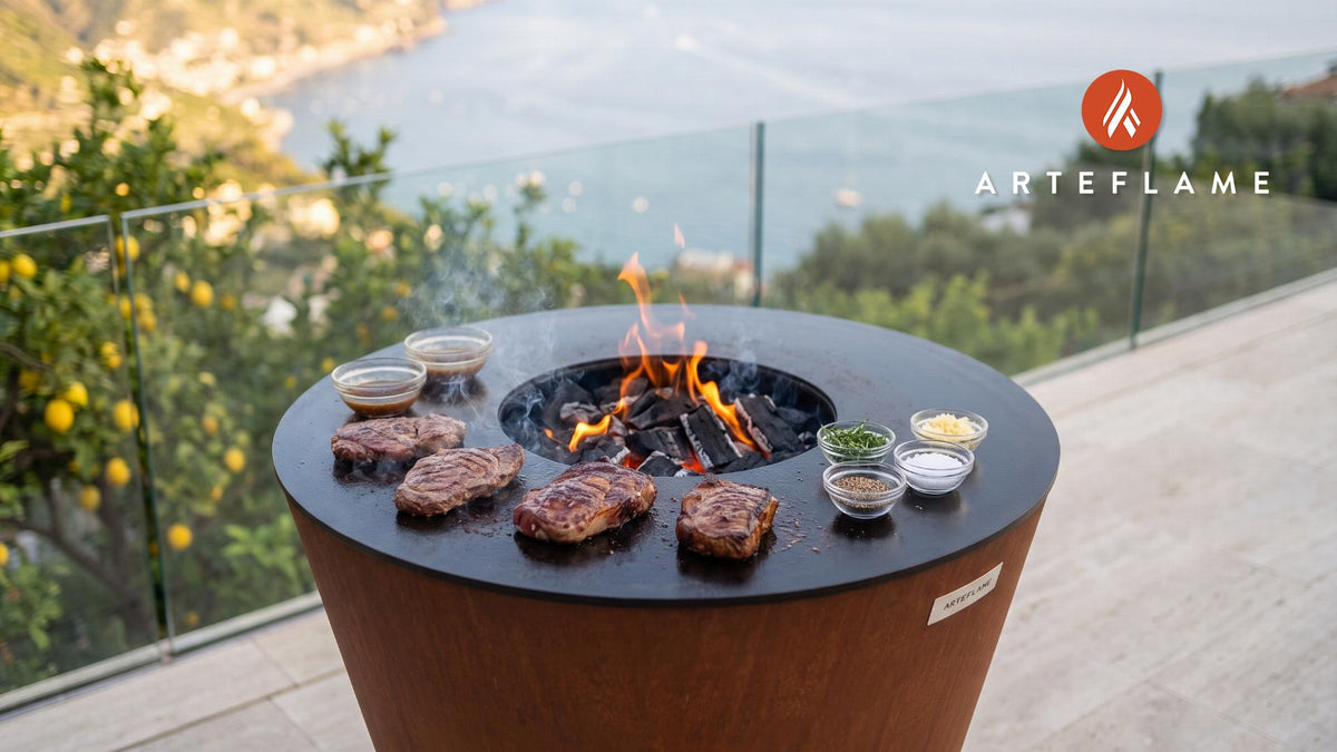 Grilled Elk Medallions with Whiskey Marinade (Idaho Style) cooking on an Arteflame grill