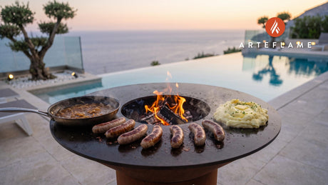 Smoky Irish Bangers & Onion Gravy cooking on an Arteflame grill