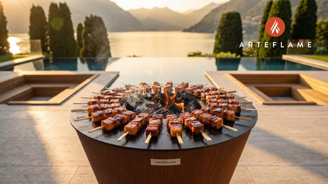 Maple Glazed Bacon Skewers (Idaho Style) cooking on an Arteflame grill