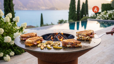 Irish Bacon Grilled Cheese with Caramelized Apple cooking on an Arteflame grill