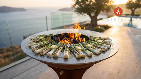 Charred Grilled Leeks with Irish Butter cooking on an Arteflame grill