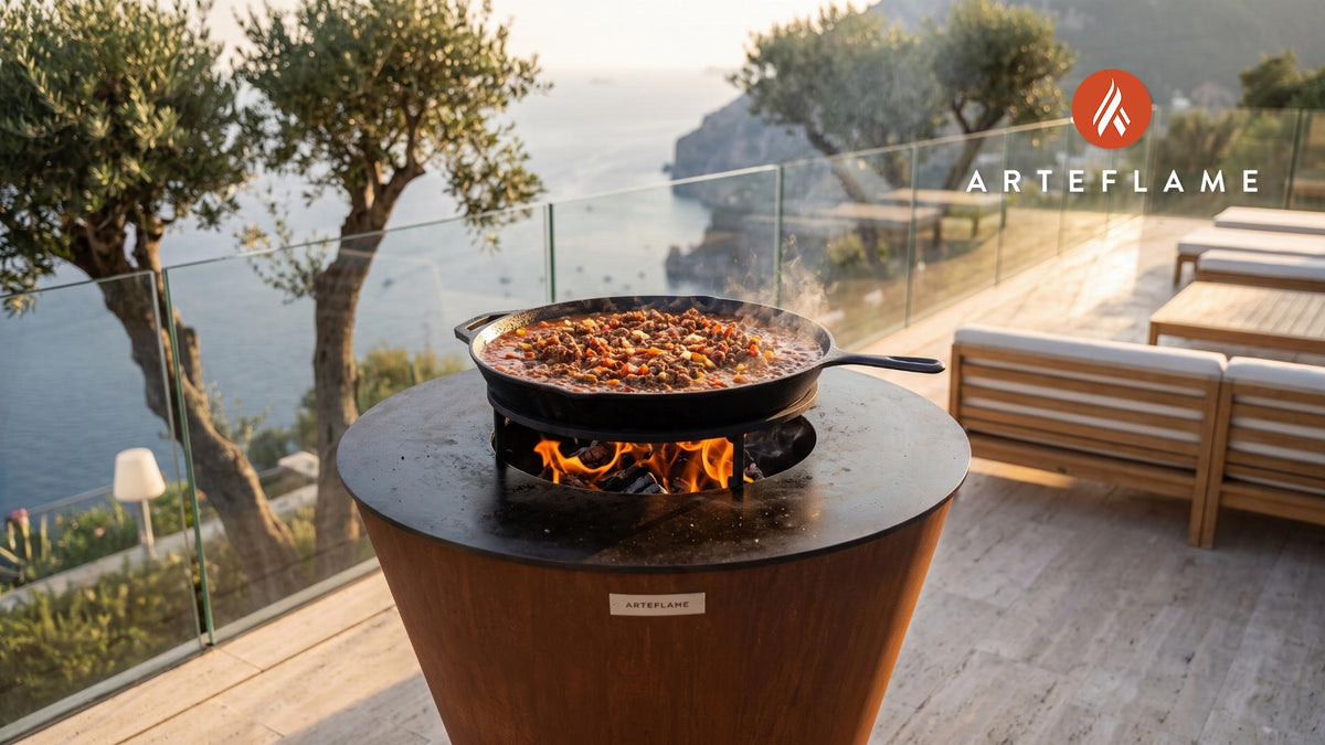 Grilled Cowboy Beans cooking on an Arteflame grill