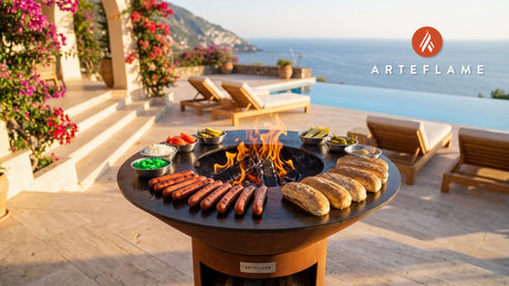 Seared Char Dog (Illinois Chicago Style) cooking on an Arteflame grill