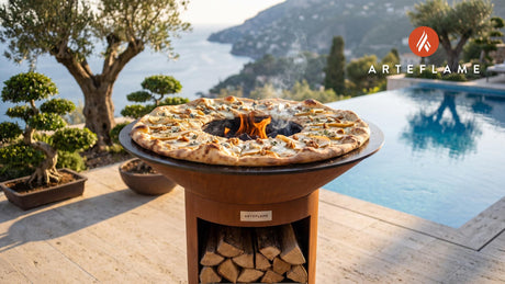 Caramelized Pear & Blue Cheese Flatbread (Irish Style) cooking on an Arteflame grill
