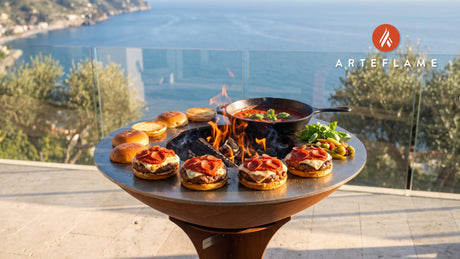 Juicy Pizza Burger (Illinois Deep Dish Style) cooking on an Arteflame grill