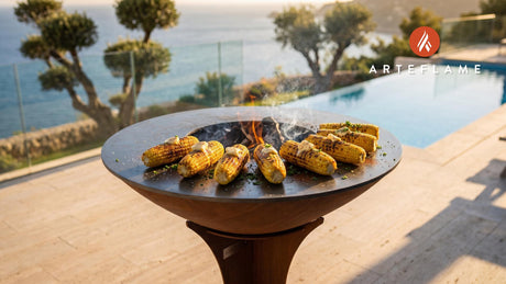 Charred Grilled Corn with Irish Honey Butter cooking on an Arteflame grill