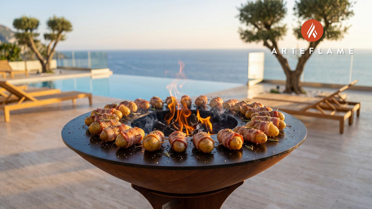 Crispy Bacon Wrapped Potatoes (Irish Style) cooking on an Arteflame grill