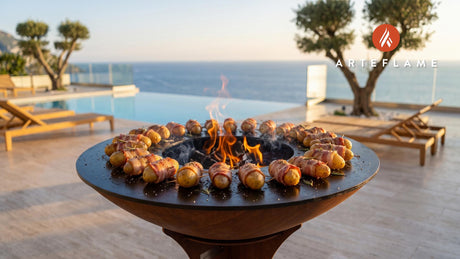 Crispy Bacon Wrapped Potatoes (Irish Style) cooking on an Arteflame grill