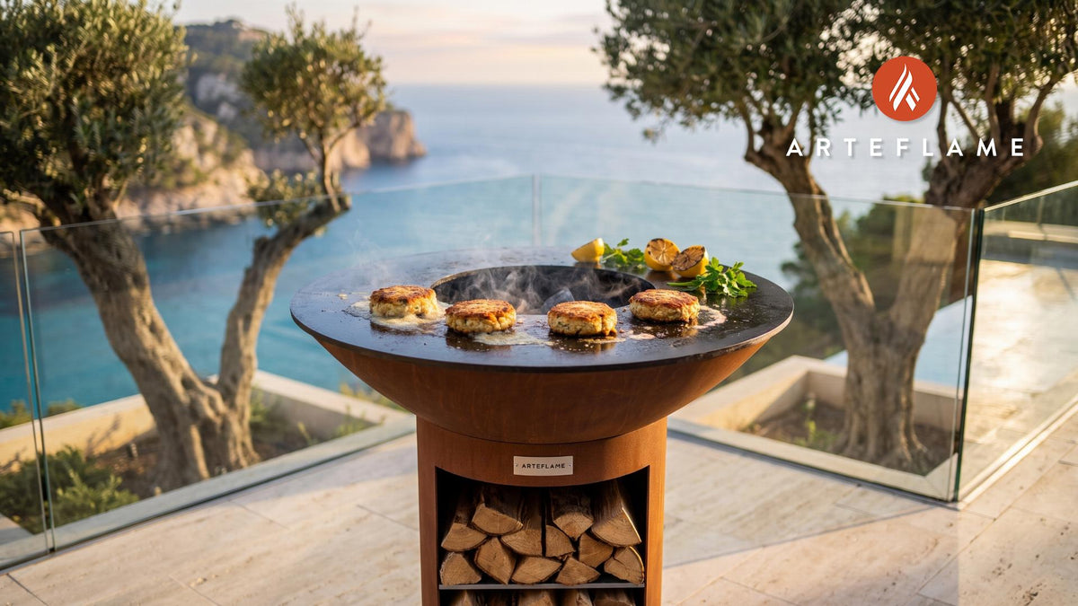 Crispy Grilled Crab Cakes (Irish Style) cooking on an Arteflame grill