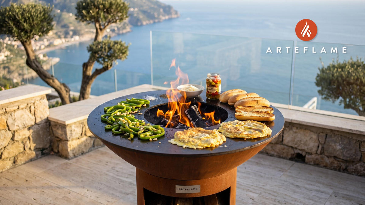 Grilled Pepper and Egg Sandwich (Illinois Style) cooking on an Arteflame grill