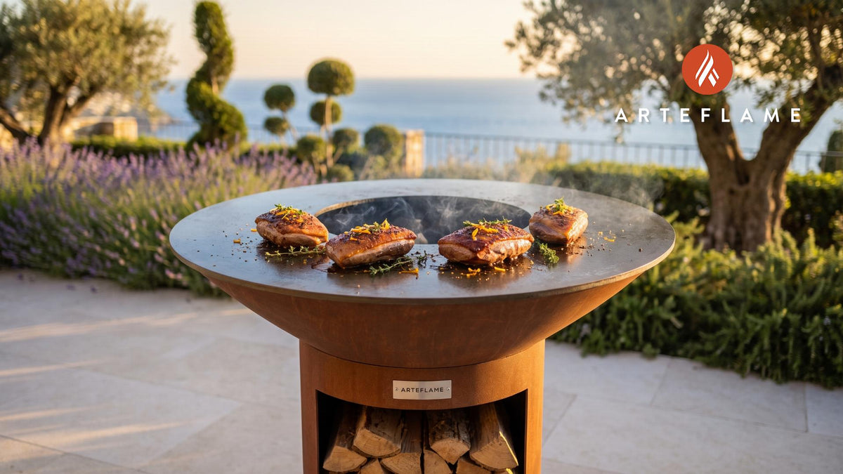 Grilled Duck Breast with Irish Whiskey Glaze cooking on an Arteflame grill