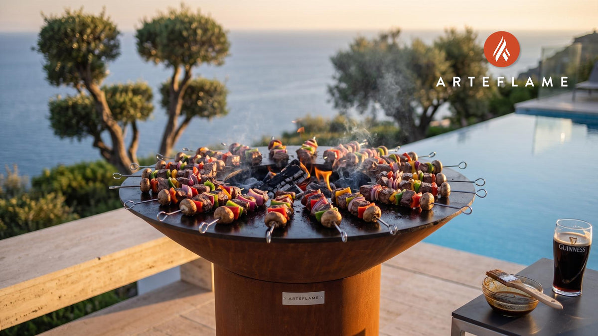 Juicy Steak Kebabs (Irish Guinness Marinade) cooking on an Arteflame grill