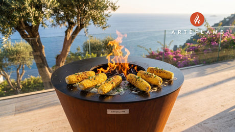Charred Grilled Sweet Corn (Illinois Harvest) cooking on an Arteflame grill