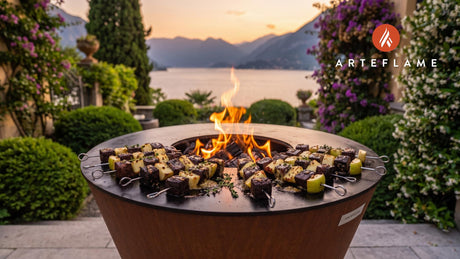 Grilled Black Pudding & Apple Skewers (Scottish) cooking on an Arteflame grill