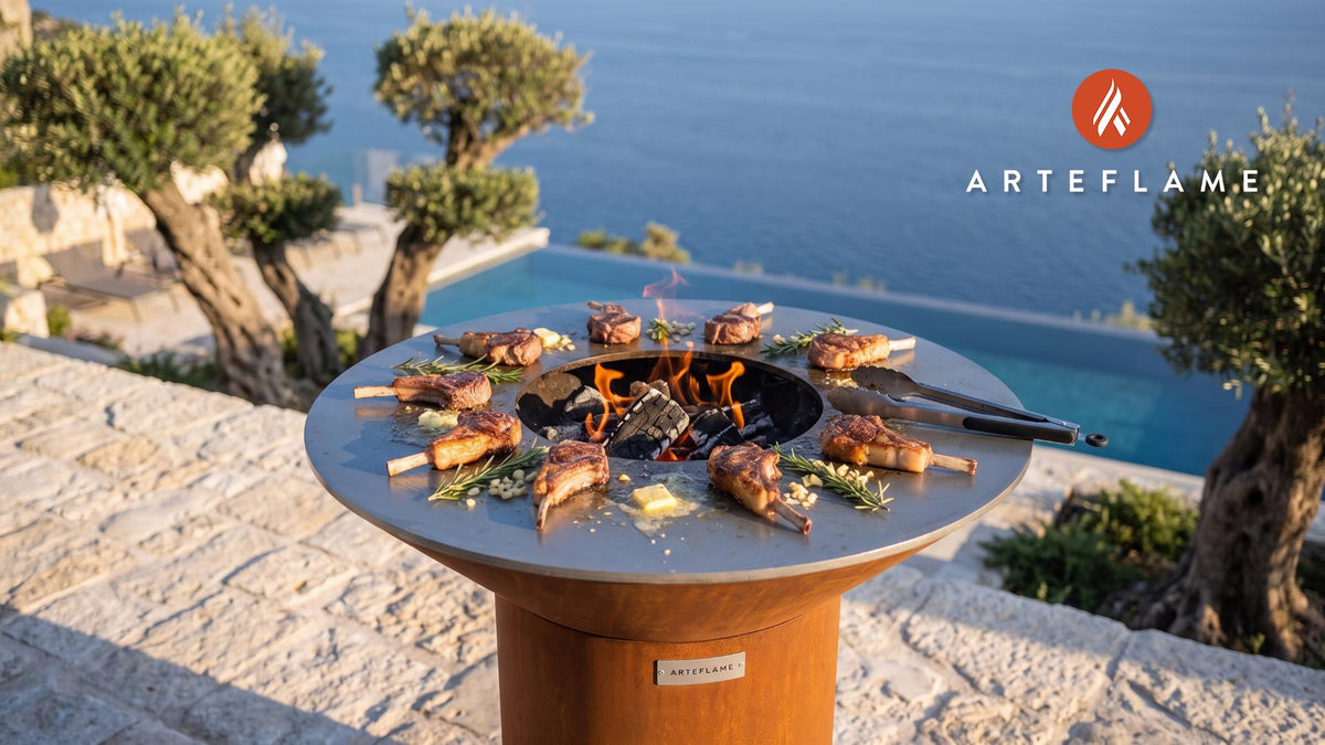 Seared Scottish Lamb Cutlets cooking on an Arteflame grill