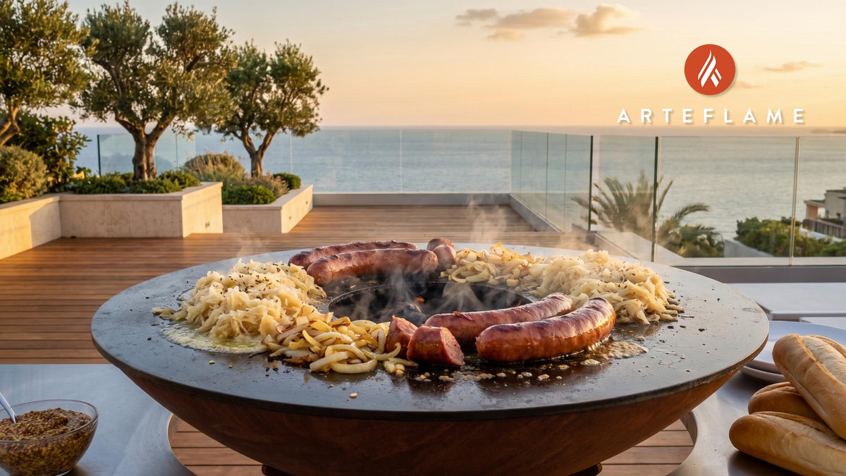 Grilled Kielbasa & Sauerkraut (Illinois BBQ) cooking on an Arteflame grill