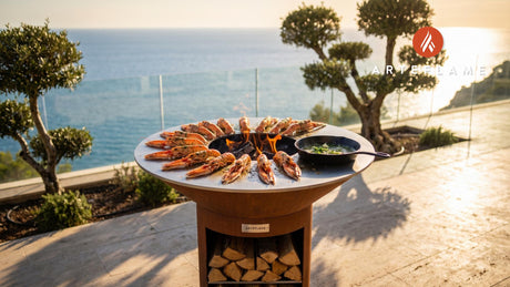 Seared Scottish Langoustines & Herb Butter cooking on an Arteflame grill