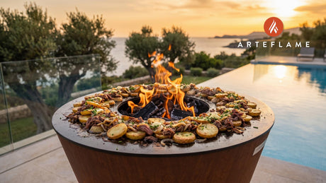 Crispy Potato & Beef Hash (Scottish Stovies) cooking on an Arteflame grill