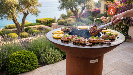 Charred Pineapple Pork Chops (Illinois Style) cooking on an Arteflame grill