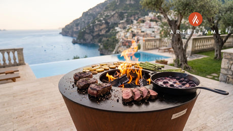 Grilled Venison with Blackberry Sauce (Scottish Style) cooking on an Arteflame grill