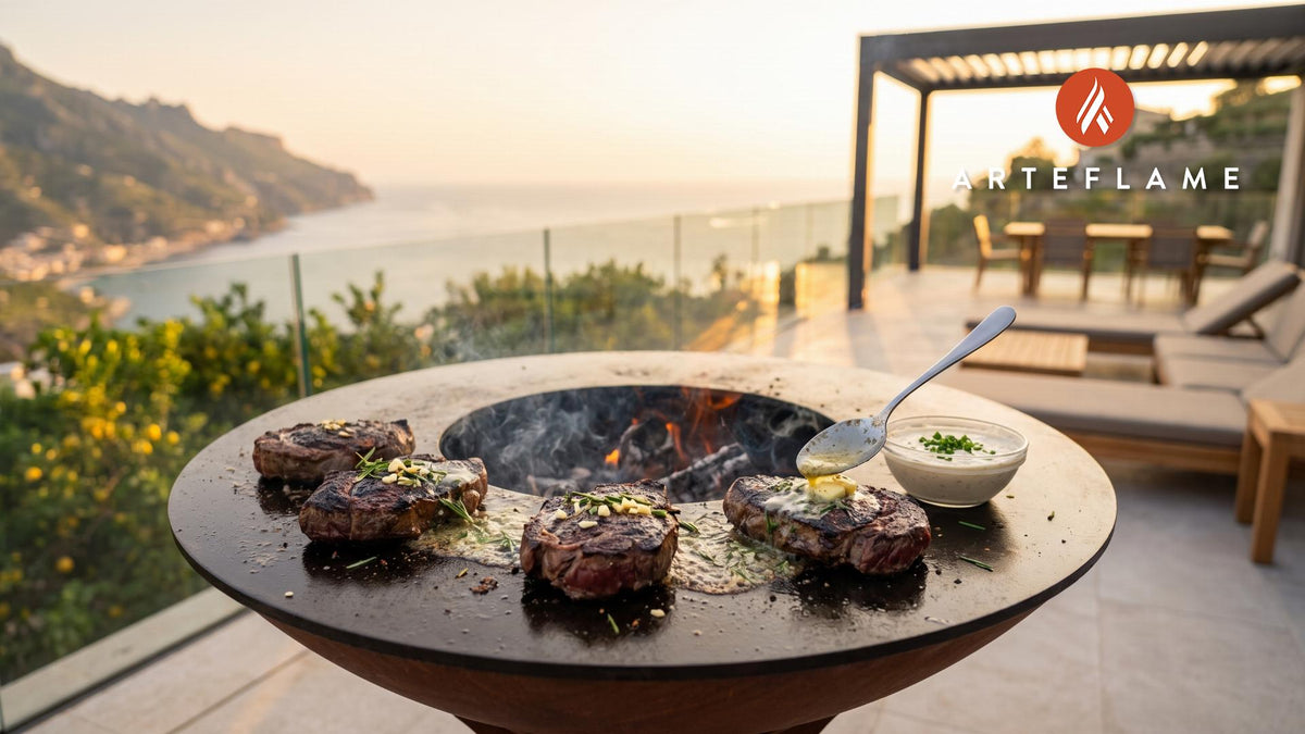 Seared Elk Steak with Horseradish Sauce (Scottish Style) cooking on an Arteflame grill