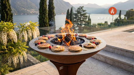 Grilled Oatmeal Pancakes (Scottish Brose Style) cooking on an Arteflame grill