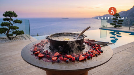 Wood-Fired Scottish Porridge & Berry Compote cooking on an Arteflame grill