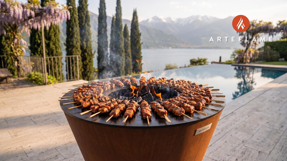 Grilled Lamb Kebabs cooking on an Arteflame grill