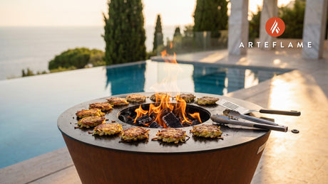 Grilled Leek & Potato Fritters (Scottish Style) cooking on an Arteflame grill