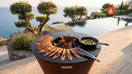 Seared Scottish Scampi with Lemon Butter cooking on an Arteflame grill